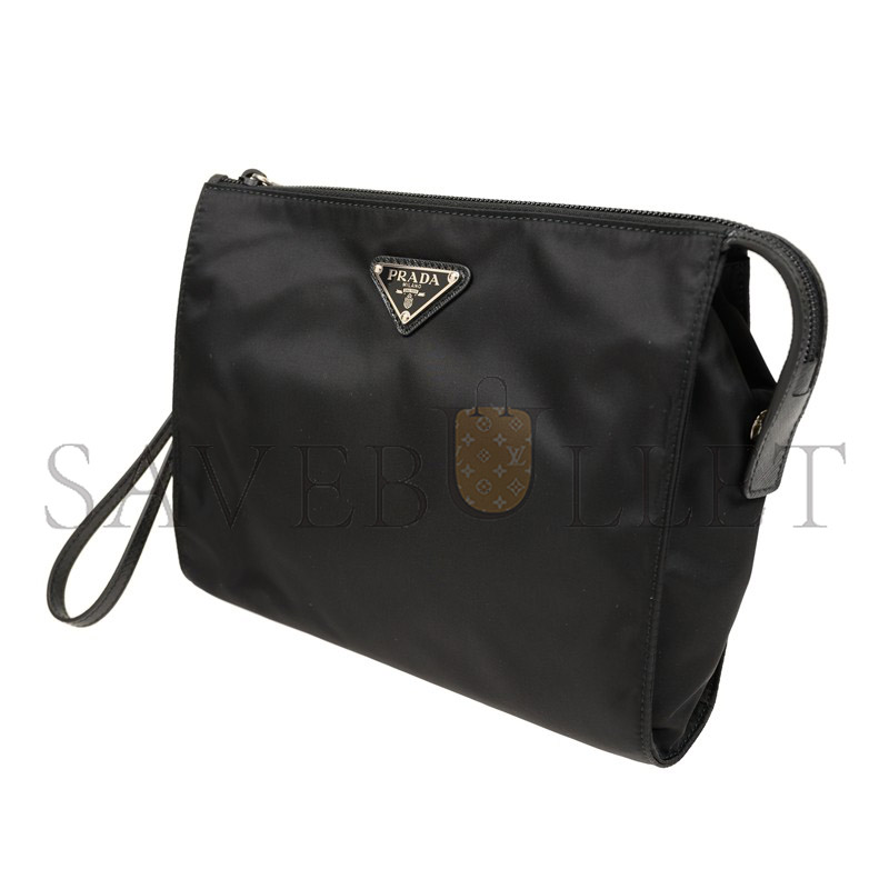 Pra*a black re-nylon clutch bag 2ne789 (22*17*6.5cm)
